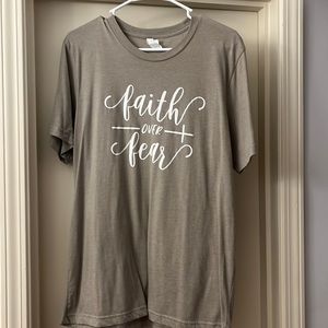 Christian t-shirt. Olive green, size L